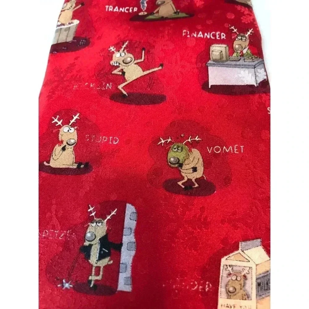 American Greetings Red 2005 Christmas Parody Reindeer 100% Silk Classic Neck Tie